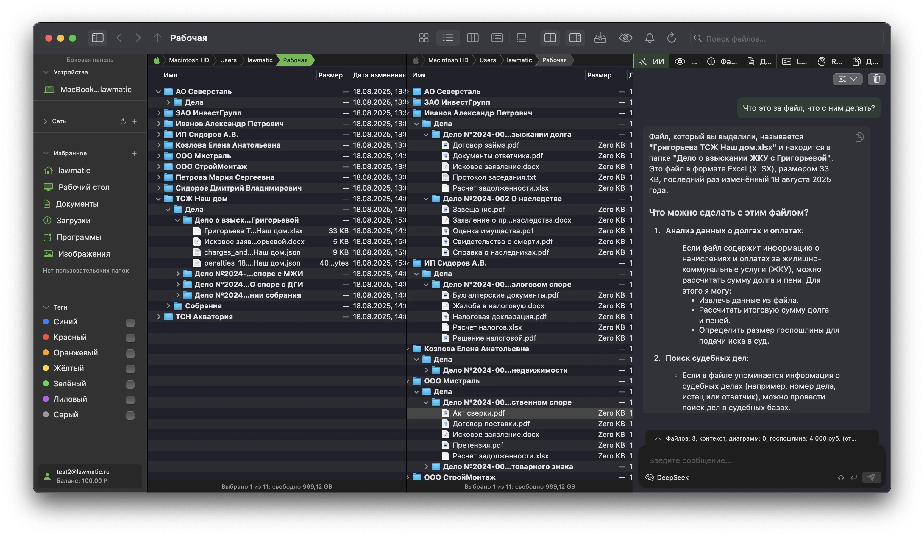 Двухпанельный интерфейс LawMatic Finder